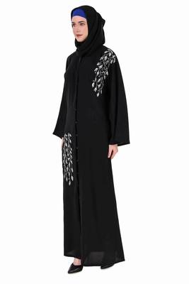 Front Open Hand Leaf Embroidered Dubai Abaya 3