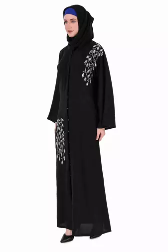 Front Open Hand Leaf Embroidered Dubai Abaya