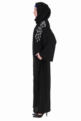 Front Open Hand Leaf Embroidered Dubai Abaya 4