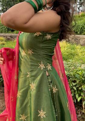 Green georgette embroidered kurta with pant and dupatta 4