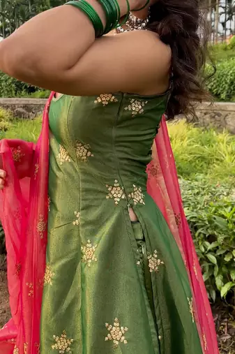 Green georgette embroidered kurta with pant and dupatta