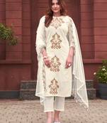 White cotton embroidered kurta with pant and dupatta