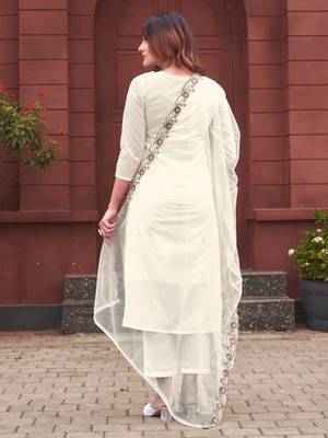 White cotton embroidered kurta with pant and dupatta 3