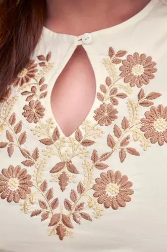 White cotton embroidered kurta with pant and dupatta