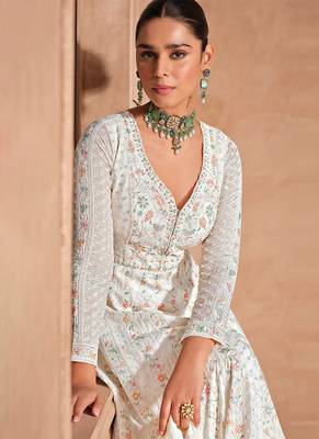White chinon with embroidery sequence work chinon gowns 2