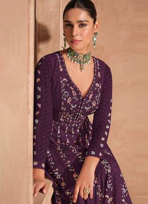 Wine chinon with embroidery sequence work chinon gowns 2
