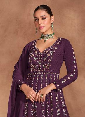 Wine chinon with embroidery sequence work chinon gowns 3