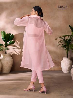 Light pink organza embroidered  top with pant and jacket 3