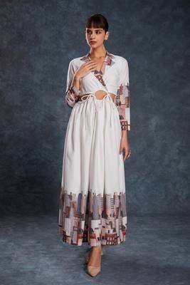 White linen printed dress 2