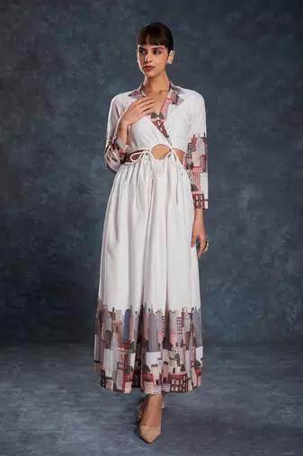 White linen printed dress