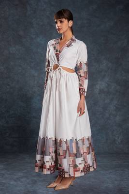 White linen printed dress 3