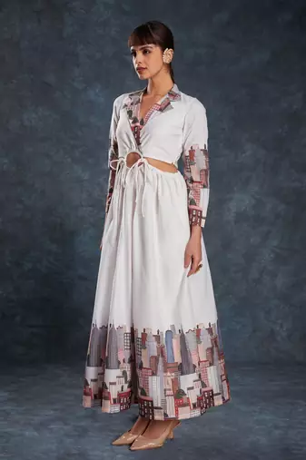 White linen printed dress