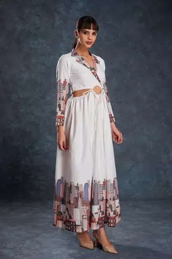 White linen printed dress