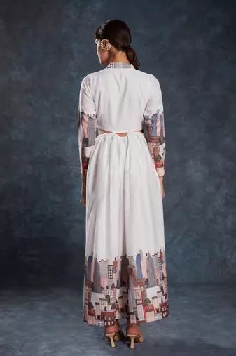White linen printed dress