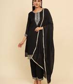 Black silk blend embroidered kurta with pant and dupatta
