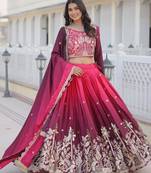 Chinnon silk handwork designer stitched lehenga choli with dupatta set