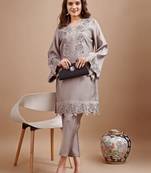 Grey silk blend embroidered co ord set