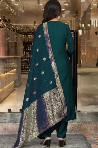Green art silk embroidered kurta with pant and dupatta
