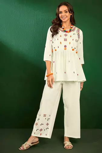 Cotton Embroidery trendy Stylish Kurta Pant Co Ords Set