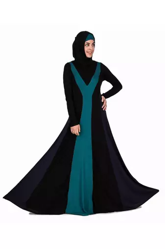 Colorblock Stripe Jersey Anarkali Abaya