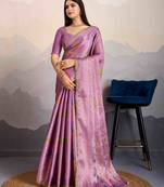 mauve silk blend stone work saree with unstitched blouse piece