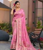 pink silk blend swaroski work work saree with unstitched blouse piece