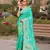 turquoise silk blend swaroski work work saree with unstitched blouse piece