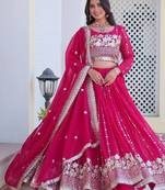 rani pink Readymade Georgette Lehenga choli with Dupatta