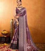 mauve silk blend floral print saree with unstitched blouse piece