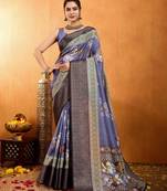 lavender silk blend floral print saree with unstitched blouse piece