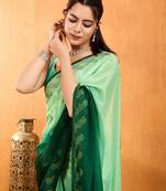 green chiffon swaroski work work saree with unstitched blouse piece