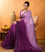 purple chiffon swaroski work work saree with unstitched blouse piece