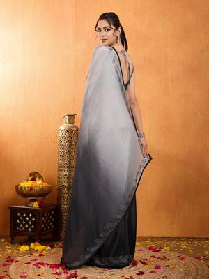 grey chiffon swaroski work work saree with unstitched blouse piece 1