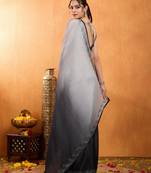 grey chiffon swaroski work work saree with unstitched blouse piece