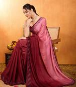maroon chiffon swaroski work work saree with unstitched blouse piece
