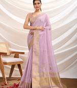 lavender tissue linen khatli work saree with unstitched blouse piece