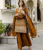 Art Silk Sequins Embroidery Kurta Palazzo Set with Dupatta for Women