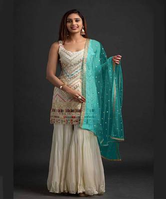 PREMIUM WHITE GEORGETTE SALWAAR SUIT WITH SEQUINS EMBROIDERY WORK 1