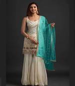 PREMIUM WHITE GEORGETTE SALWAAR SUIT WITH SEQUINS EMBROIDERY WORK