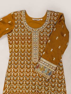 Trendmalls Art Silk Sequins Embroidery Kurta Palazzo Set with Dupatta for Women 8