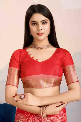 Women's rust satin digital print saree with unstitched blouse piece