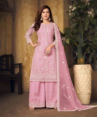 Light-pink embroidered net salwar kameez 1