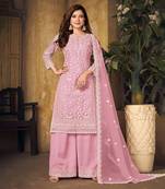 Light-pink embroidered net salwar kameez