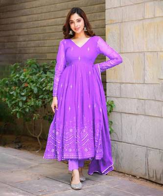  Purple Anarkali Salwar Suit with Intricate White Embroidery 1