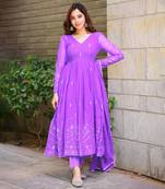  Purple Anarkali Salwar Suit with Intricate White Embroidery