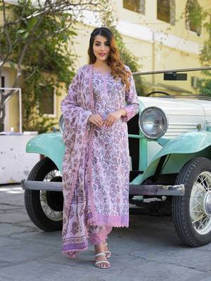 Divena light purple floral printed kurta pant with dupatta 1