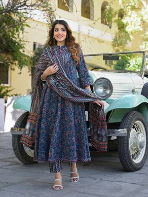 Divena multicolor floral print cotton fabric kurta  pant with dupatta 1
