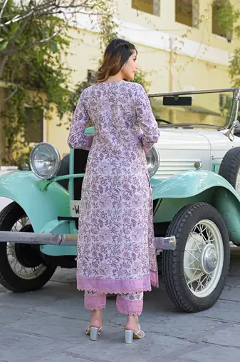 Divena light purple floral printed kurta pant with dupatta