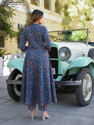 Divena multicolor floral print cotton fabric kurta  pant with dupatta 2