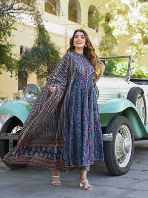Divena multicolor floral print cotton fabric kurta  pant with dupatta 3